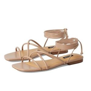 Nine West Women's Mikila3‎ Sandal 10M Strappy Flats Nude Ankle Minimal Neutral